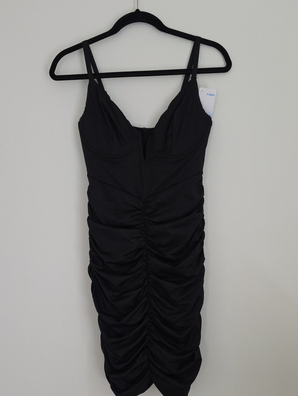 Popilush Deep V Ruched Bodycon Corset Dress Black - S